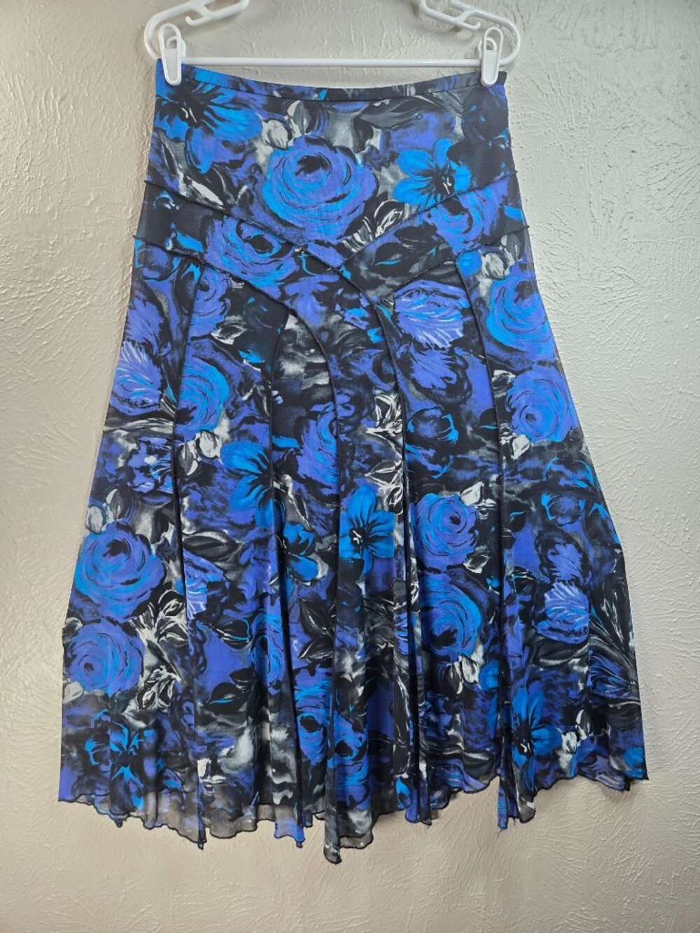 VTG  Maxi Skirt 31" Dark Blue Floral Fairy Grunge Whimsygoth Ruffle Long Flowy